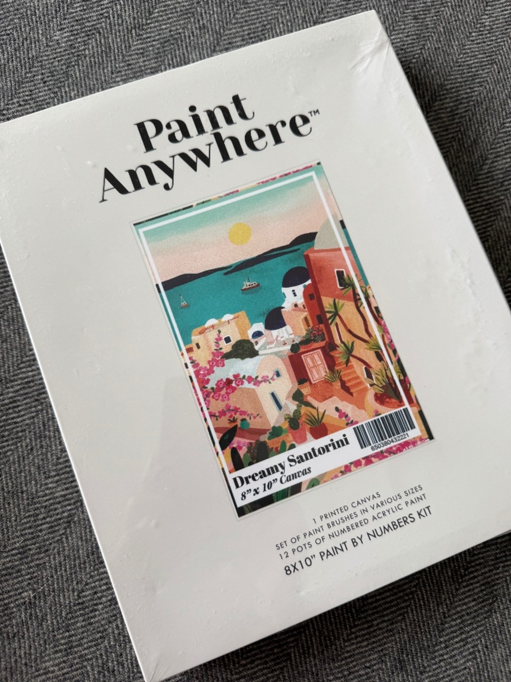 NWT, PAINT ANYWHERE, 8 X 10 PRINTED/MOUNTED CANVAS, DREAMY SANTORINI